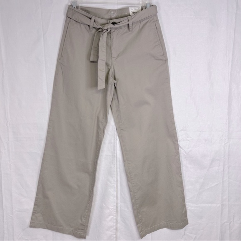 St Johns Bay Wide Leg Pants Size 4 Belted Cotton Stretch Beige Office Casual NWT